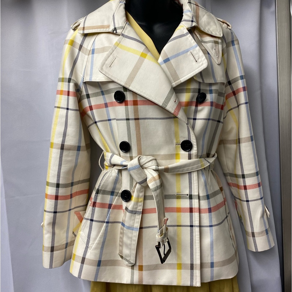 Coach Short Colorful Plaid Trench Coat